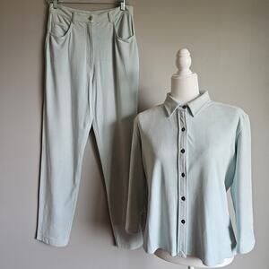 Vtg Mel & Lisa Pant Set Size 8/10 Pastel‎ Blue Minimalist Soft Knit 90s Casual